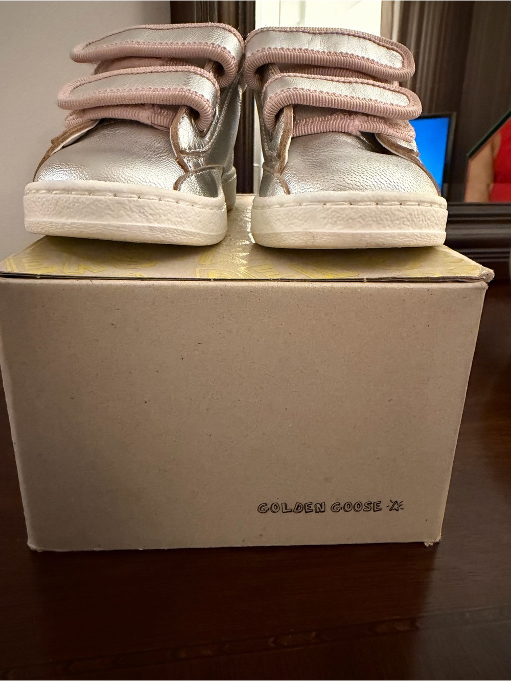 Like New - Golden Goose Kids Metallic Silver Sneakers with Pink Accents Size 22 - Picture 8 of 10